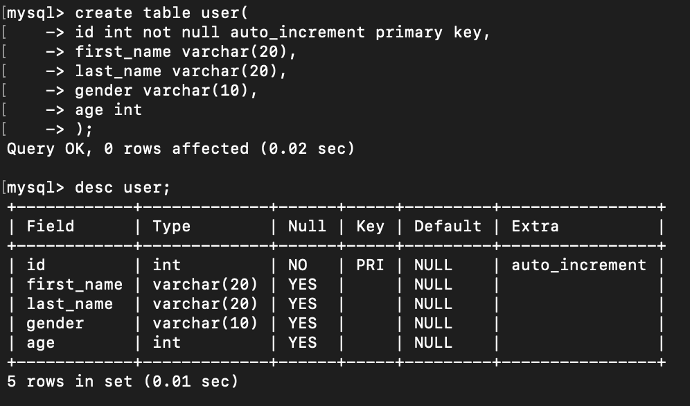 Database Table Creation